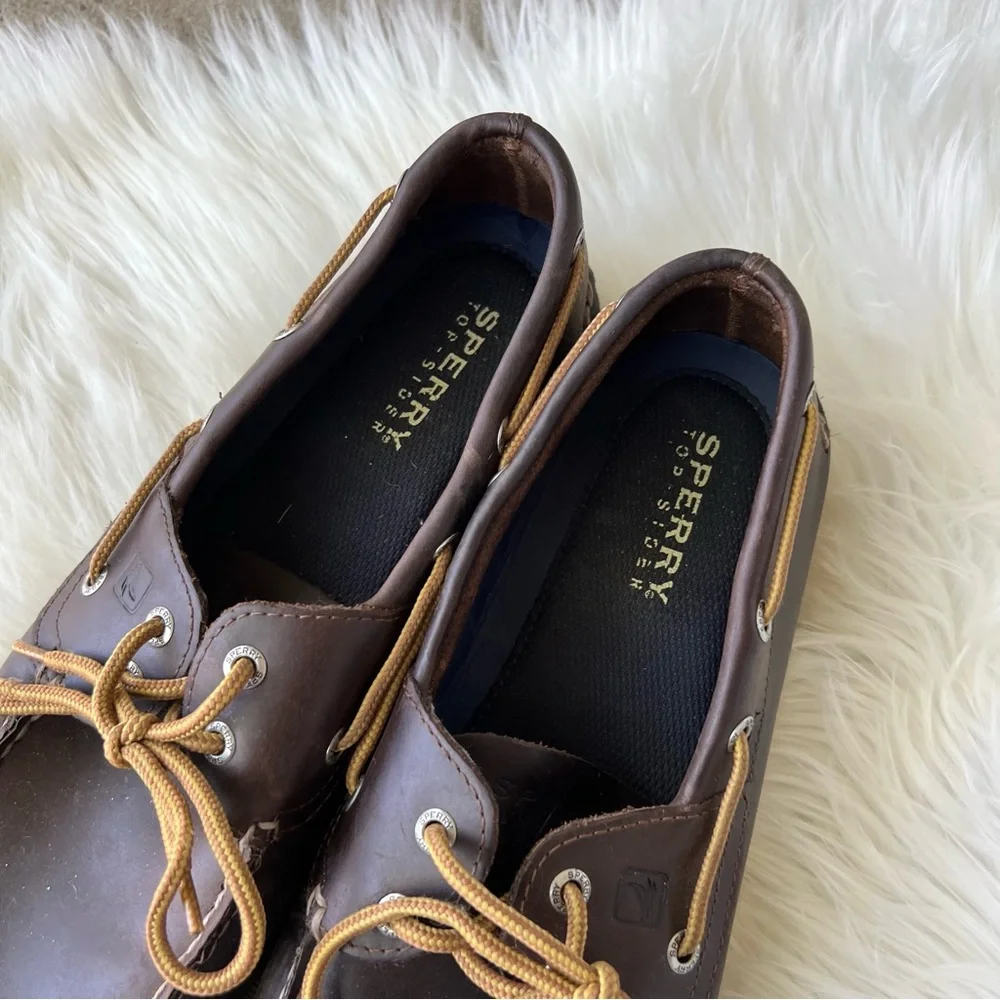 Sperry Top Sider Brown Leather Lace Tie Boat Shoes